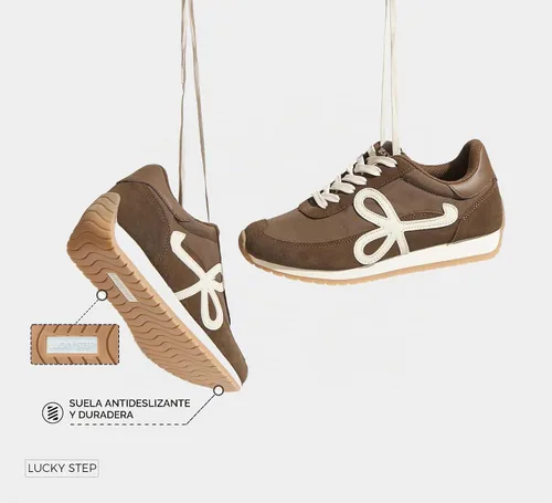 Vista 6 de LUCKY STEP - Zapatillas de moda para mujer, elegantes, de caña baja, clásicas, retro, casuales, cómodas, para correr y caminar Marrón oscuro