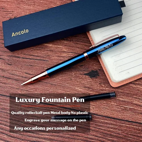 Vista 2 de Ancolo Pluma estilográfica de negocios de lujo personalizada con caja de bolígrafo, bolígrafos de calidad, cuerpo de metal, personalizado
