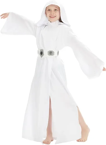 Vista 4 de Disfraz de princesa Leia para niños y niñas vestido de cosplay de lujo con cinturón