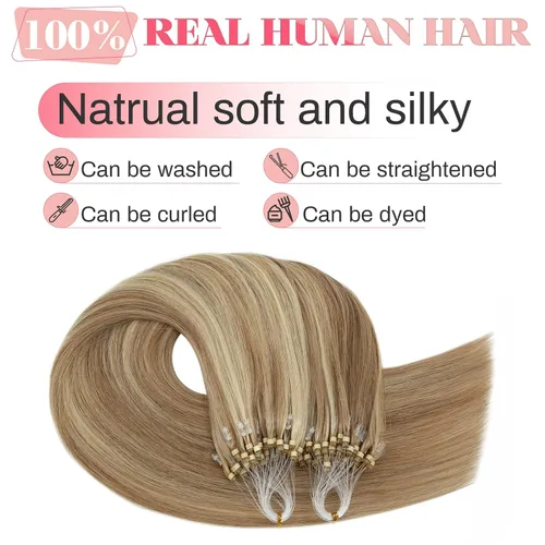 Vista 3 de MY-LADY Microlink - Extensiones de cabello humano con microcuentas de 14 pulgadas, extensiones de cabello rubio con micro bucle, extensiones