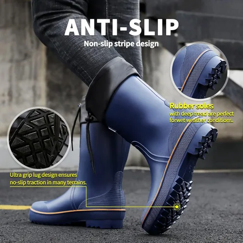 Vista 3 de Botas de lluvia para hombre, botas de goma impermeables para hombre con diseño único de PVC, cómodas y ligeras, botas de jardín resistentes