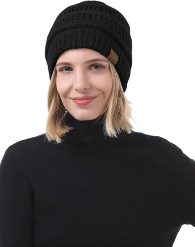 Vista 5 de Gorros de invierno con forro de satén para mujer, gorro de invierno con forro de seda para invierno, cálido gorro de punto con puños