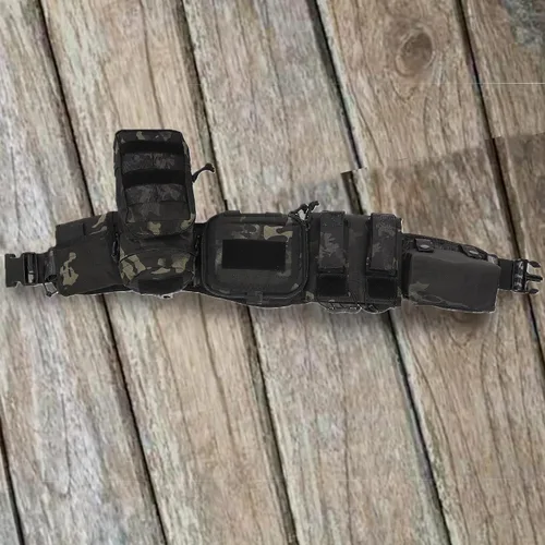 Vista 3 de YAKEDA Cinturón táctico de batalla 5 en 1 Molle Caza Pesca Cinturón con bolsas (negro CP)