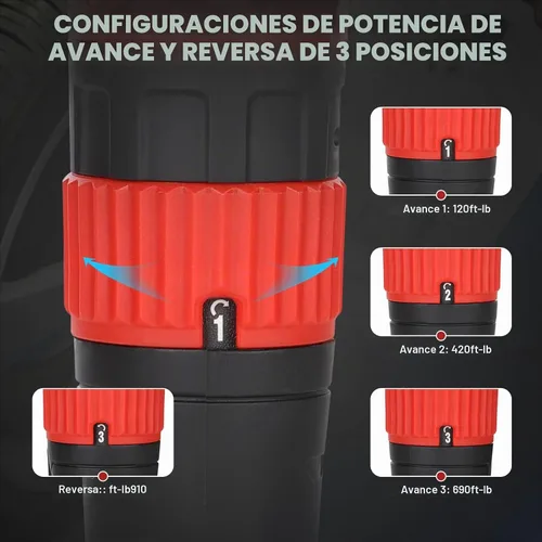 Vista 5 de XIIW Llave de impacto angular de 1/2 pulgada, par máximo de 910 pies-libras, diseño compacto y ligero de 3.63 lb, pistola de aire de impacto mini