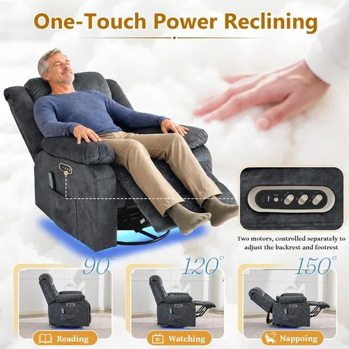 Vista 3 de Silla reclinable giratoria eléctrica, reclinable mecedora eléctrica de Gris