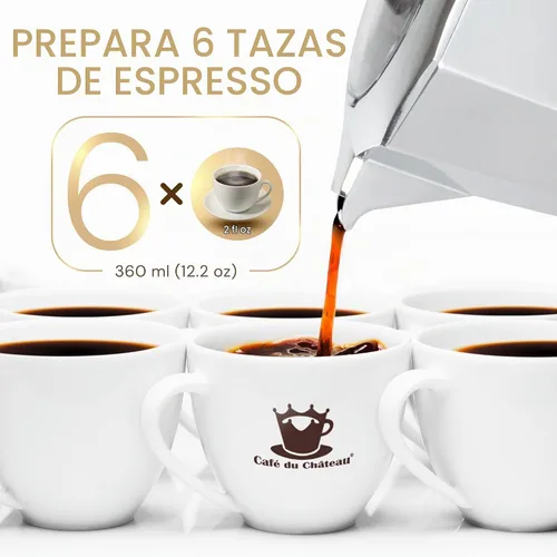 Vista 9 de Cafe Du Chateau Moka Pot Espresso Maker - Hace 6 tazas de espresso - Percolador de café con cuchara medidora de clip - Cafetera cubana e italiana