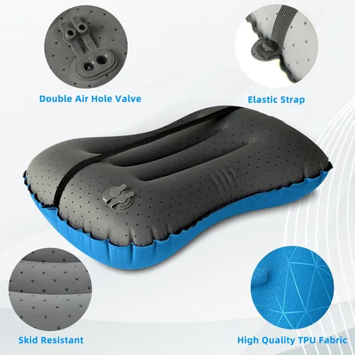Vista 14 de Crisonky Almohada de camping – Almohada inflable – Almohadas de viaje para mochilero y avión, soporte lumbar 2.0 almohadas inflables, ultraligeras