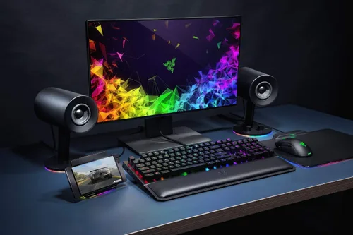 Vista 6 de Razer Nommo Chroma: Controladores de fibra de vidrio tejida personalizada de 3" - Puertos de graves orientados hacia atrás - Perilla de graves