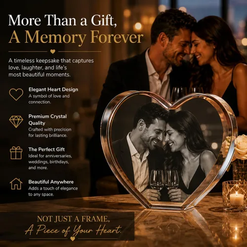 Vista 5 de Corazón de Cristal 3D Personalizado con Foto – Imagen Personalizada Grabada con Láser en Vidrio – Regalo Conmemorativo, de Boda, Aniversario