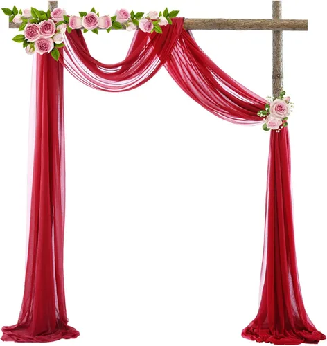 Vista 15 de Decoración de tela de gasa, 1 panel de 2 x 10 pies, cenefas sin arrugas, tela drapeada suave para arco de boda con 2 cintas, para decoración