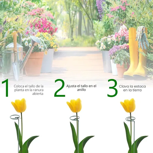 Vista 4 de Thealyn Paquete de 12 estacas de soporte para plantas de 16 pulgadas, aros de metal de un solo tallo de soporte de flores, estacas de plantas