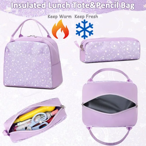 Vista 90 de Juego de mochila para niñas y adolescentes, mochila escolar para niños con bolsa para el almuerzo, estuche para lápices, mochilas escolares