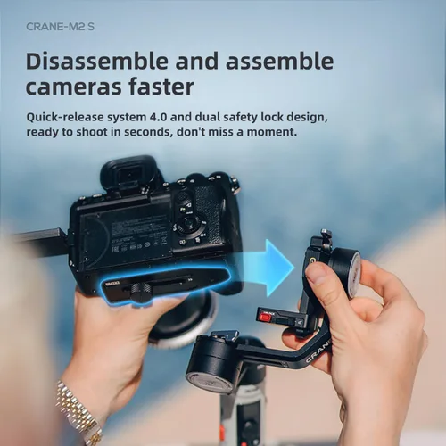 Vista 3 de Zhiyun Crane M2S Combo Gimbal Estabilizador para cámaras, luz de llenado integrada, control Bluetooth, disparo vertical, compatible con cámaras sin