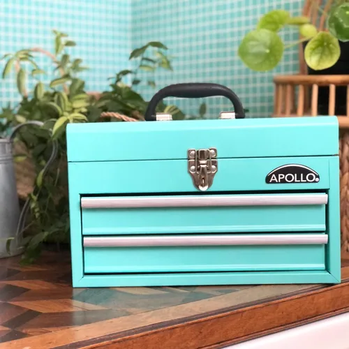 Vista 5 de Apollo Tools DT5010-GR - Caja de herramientas de acero de 14 pulgadas con compartimento superior profundo y 2 cajones de acero resistente