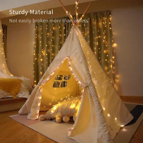 Vista 5 de Homemory Paquete de 2 guirnaldas de 100 luces LED de 33 pies, funciona con pilas, con control remoto, impermeable, 8 modos de luciérnaga, luces