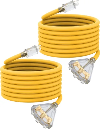 Vista 19 de Cable de extensión de calibre 12 de 2 pies con 3 salidas Paquete de 3 cables de extensión resistentes al agua para exteriores con extremo Negro