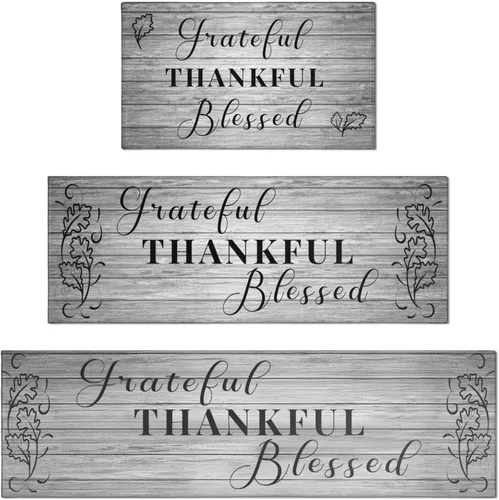 Vista 10 de Grateful Thankful Blessed - Juego de 2 alfombras de cocina antideslizantes beige y alfombrillas acolchadas cómodas para cocina, suelo de cocina