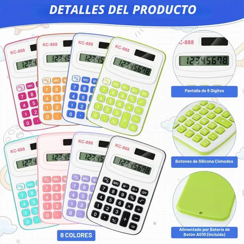 Vista 2 de Hoteam - Calculadora básica de bolsillo para el regreso a la escuela, 16 unidades, color brillante