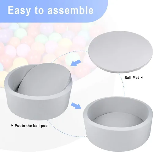 Vista 7 de TRENDBOX Piscina de pelotas de espuma para niños pequeños, 35x11 pulgadas, piscina de bolas suave para bebés con cubierta de terciopelo lavable