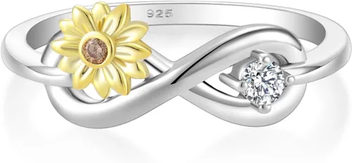 Vista 2 de STARCHENIE Anillo de plata de ley 925 con girasol infinito para mujer, talla 5-10