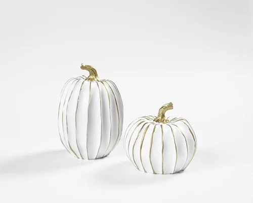 Vista 7 de FESTGLOX Decoración de calabaza de otoño, 2 figuras de calabaza falsas de resina de Acción de Gracias, calabazas blancas y doradas para decoración