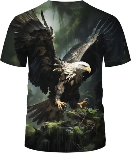 Vista 3 de Liohans Camiseta de verano para hombre, diseño de águila, animal, retro, con estampado de águila