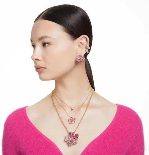 Vista 7 de Swarovski Florere Colección de collares y pendientes, cristales rosados, cristales amarillos, acabado metálico dorado