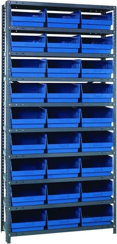 Vista 219 de Quantum QSBU-245BK Heavy Duty Shelving Unit with (7) Shelves and (24) QUS245 Black Bins for Garage Warehouse Storage Distribution 400 lb Load