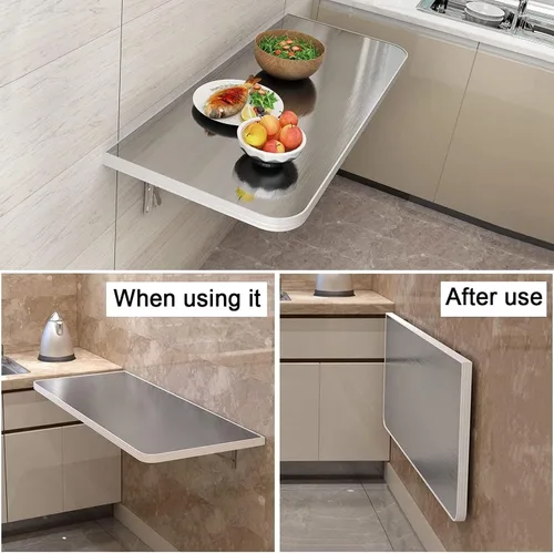 Vista 4 de Wall Mounted Folding Table for Laundry Room, Stainless Steel Storage Shelf with Metal Brackets for Kitchen Dining Room Home Bar Workbench，Stable