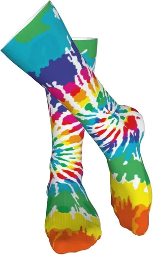 Vista 4 de Calcetines largos unisex con patrón de teñido anudado y teñido anudado, calcetines largos para niños y niñas, 19.7 in, un color, talla única