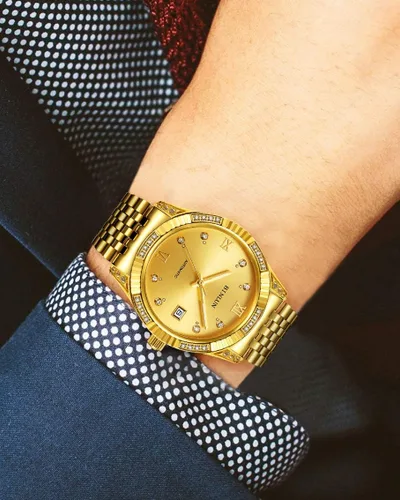 Vista 34 de BINLUN Reloj de pulsera para hombre, mecánico automático, reloj dorado con cuerda automática, elegante, chapado en oro de 18 quilates, relojes