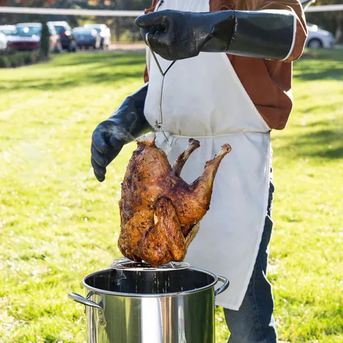 Vista 8 de Onlyfire - Estante para freír pollo y aves de corral con elevador de mango Hook for Deep Fry Pot Grill, Stainless Steel, Vertical Turkey Fryer