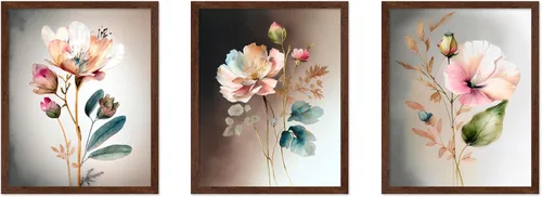 Vista 21 de Poster Master Póster botánico vintage de 3 piezas, estampado floral retro, regalo para artistas, amigos, flores de acuarela, brillante, azul
