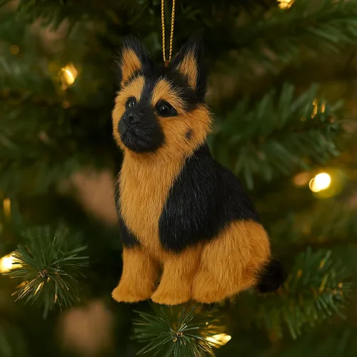 Vista 3 de The Bridge Collection Adorno de perro de pastor alemán – Adorno de pastor alemán peludo para decoración navideña – Adorno de árbol de Navidad