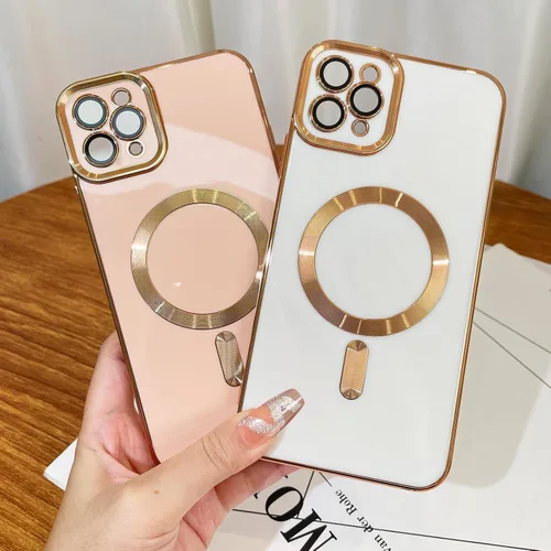 Vista 4 de OOK Magnatic - Funda para iPhone 11 Pro Max [compatible con MagSafe] protector completo de lente de cámara con borde electrochapado dorado, TPU
