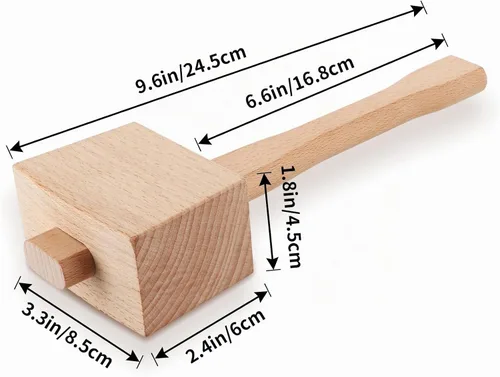 Vista 3 de Mazo de madera de 9.6 pulgadas, martillo de hielo de madera de haya maciza, herramienta de mano de carpintero sin daños para carpintería, tallado