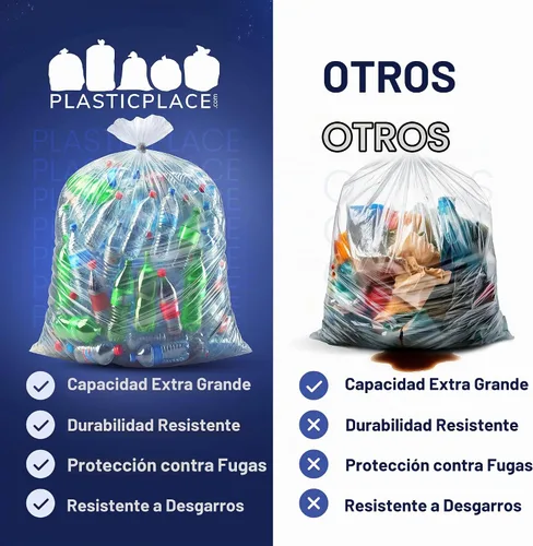 Vista 5 de Plasticplace Bolsas de basura transparentes resistentes de 1.5 mil, de 95 a 96 galones, 61 x 68 pulgadas, 50
