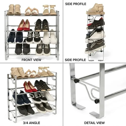 Vista 6 de USTECH Zapatero de 4 niveles patentado ajustable y expandible Estante de metal portátil para armario de entrada Estante de metal para zapatos