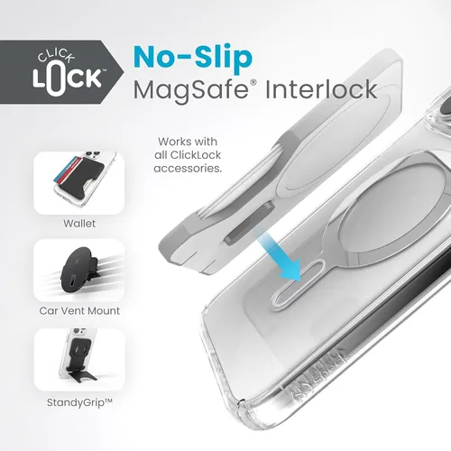 Vista 4 de Speck Funda transparente para iPhone 15 Pro Max – ClickLock con bloqueo antideslizante, diseñada para MagSafe, protección contra caídas, resistente