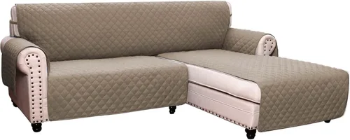 Vista 11 de Funda protectora acolchada reversible para muebles en forma de L, funda impermeable para sofá modular de 3 plazas, con correas elásticas para perros