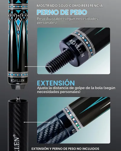 Vista 8 de KONLLEN 1.0 and 2.0 Carbon Pool Cue Series 1.0 Blue Smooth Grip