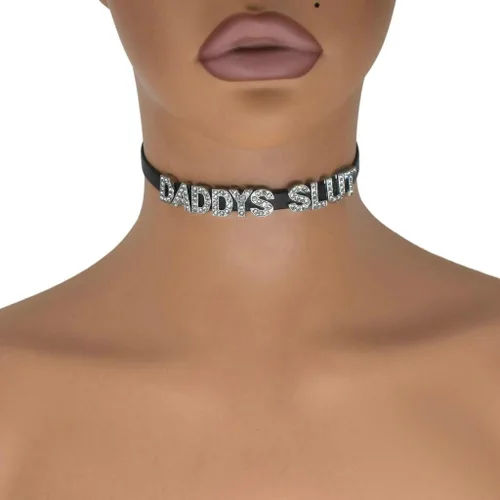 Vista 4 de Gargantilla de Daddy's SLUT, gargantilla de diamantes de imitación para mujer, princesa de miel, lindo collar sexy de papá para niñas, collar
