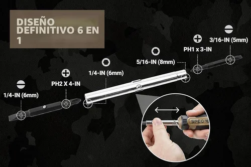 Vista 6 de Spec Ops Tools Destornillador multi-bit, 6-en-1, bits magnéticos de doble cara, eje de acero Cr-Mo, 3% donado a veteranos