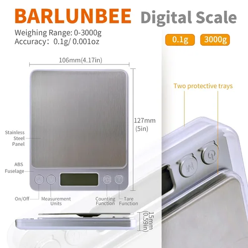 Vista 2 de Báscula de gramos, capacidad de 105.82 oz de precisión, 0.00 oz, mini báscula de alimentos, peso digital, gramos y onzas, cocina pequeña de alta