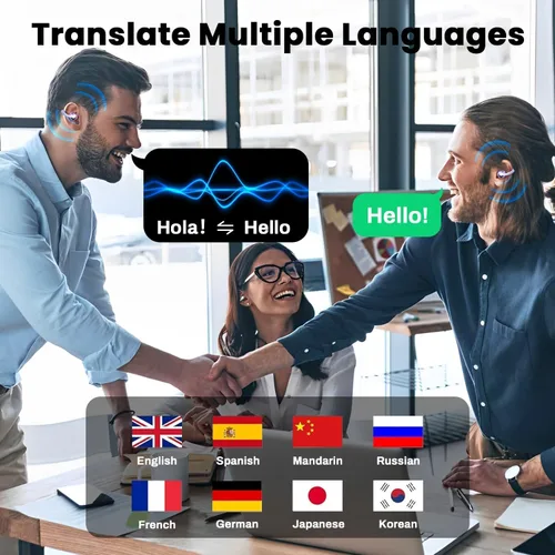Vista 2 de Auriculares de traducción AI en tiempo real, 144 idiomas, traductor de idiomas inalámbricos en línea, dispositivo de traducción 3 en 1 con Violeta
