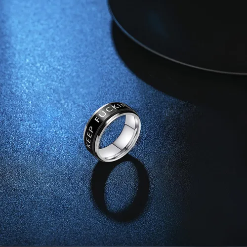 Vista 46 de LAOYOU Anillo giratorio para hombre para alivio de la ansiedad 0.315 in de acero inoxidable negro anillo de ansiedad con incrustaciones de cadena