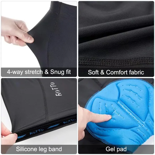 Vista 4 de ROTTO Pantalones cortos de ciclismo para hombre con acolchado de gel
