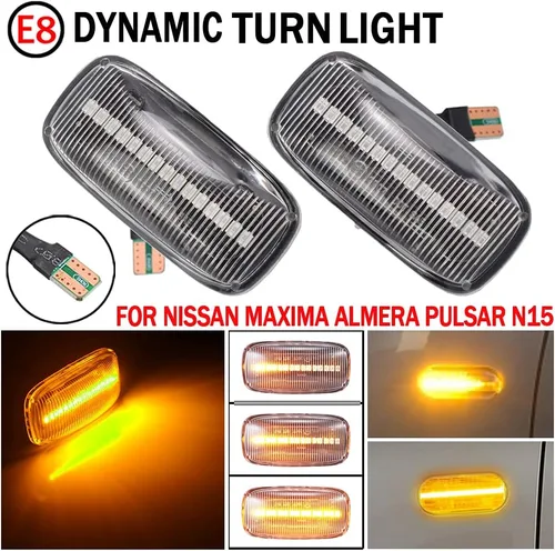 Vista 3 de Para Nissan Skyline R34 Almera N15 N16 Pulsar Maxima QX Sunny G10 Primera P11 P12 - Marcador lateral dinámico LED para coche (transparente)