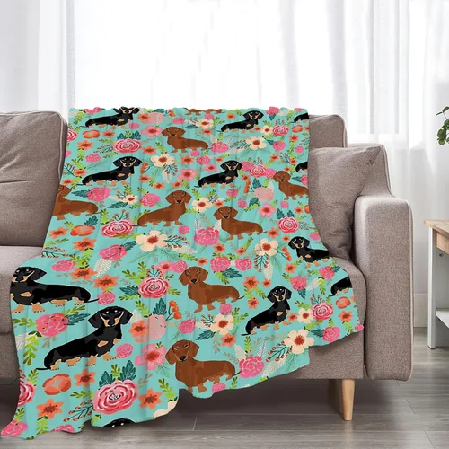 Vista 2 de Jinflower Manta de Perro Salchicha Bonito Patrón de Perro Salchicha Manta de Tiro para Niñas Niños Adultos Súper Suave Cálida Acogedora Manta