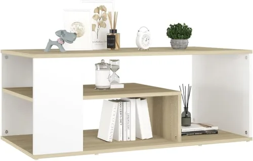 Vista 3 de Mesa de centro central, mesa central rústica de granja, adecuada para sala de estar, oficina, balcón, estudio blanco y roble Sonoma de 39.4 x 19.7 x